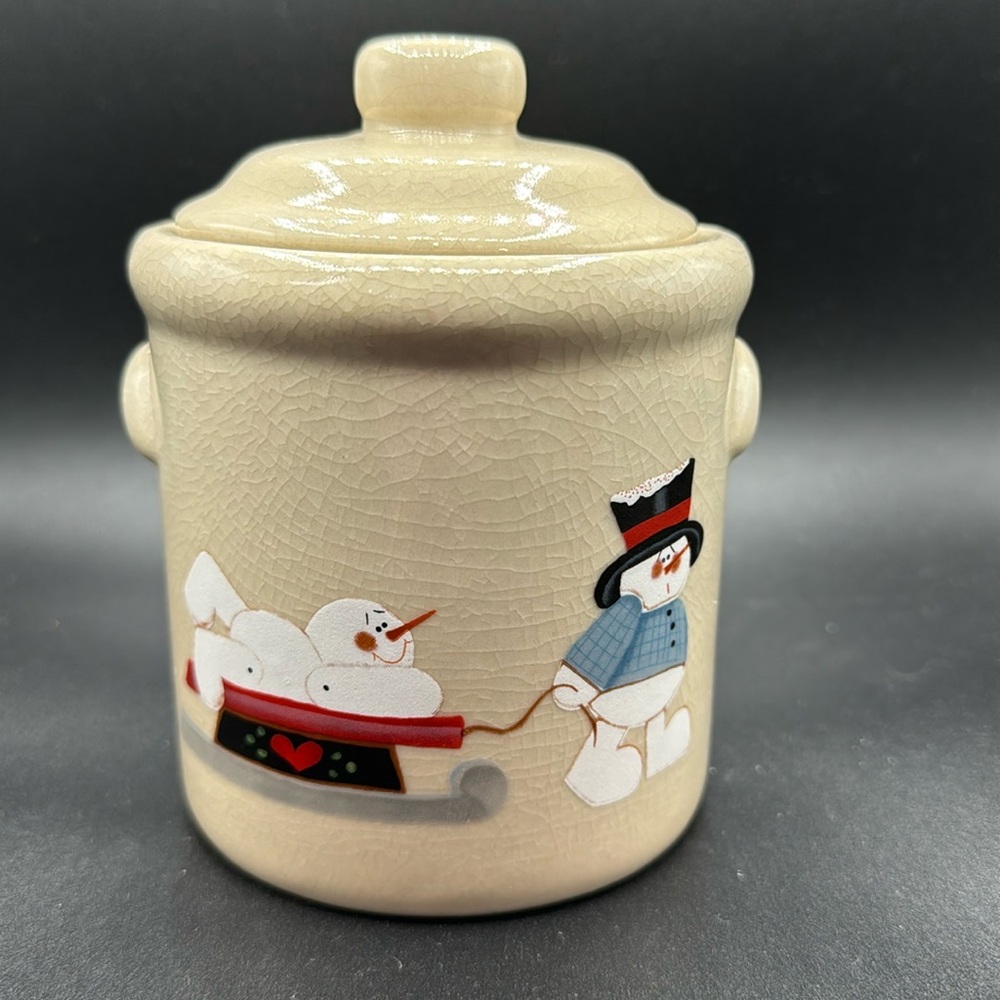 Vtg Porcelain Snowman Christmas Sugar Jar